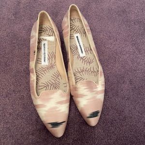 Brand New Manolo Blahnik Flats, Loafers, Shoes, Size 41, Satin Tan/Black